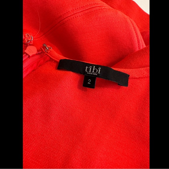 TIBI Mod Ponte Knit Party Dress Mini Orange Red Coral Sleeveless Cocktail - Picture 7 of 11